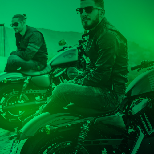 Guy with motorcycle with a green overlay